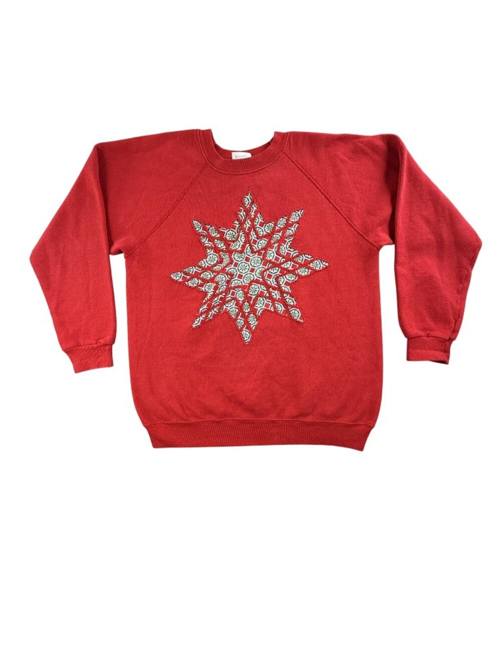 Vintage Hanes Sweatshirt Mens Large Red Christmas Star Fleece Made in USA 80s